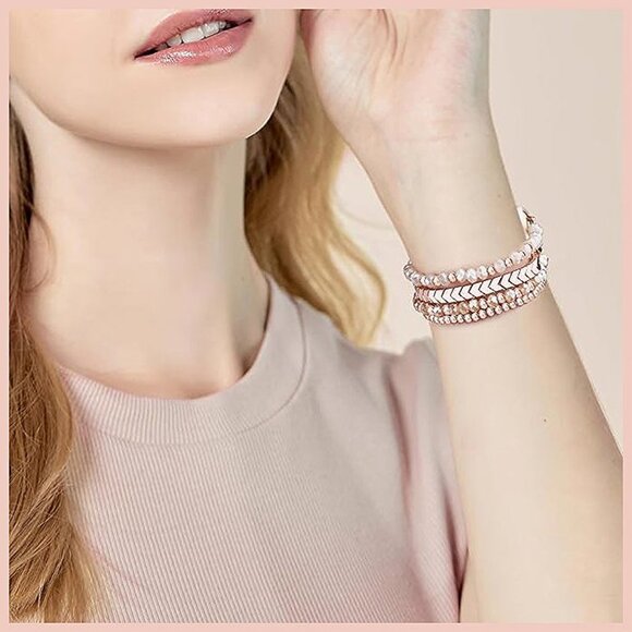 Beaded Bracelet Compatible with Apple Watch Band 42mm 44mm 45mm , Rose Gold - Picture 6 of 6